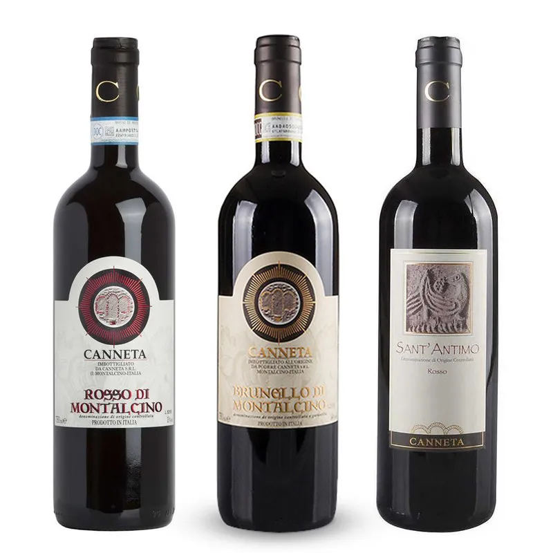 Tenuta Canneta 3 bottiglie miste: Rosso di Montalcino DOC 2019 - Brunello di Montalcino DOCG 2015 - Sant'Antimo Rosso DOC 2019