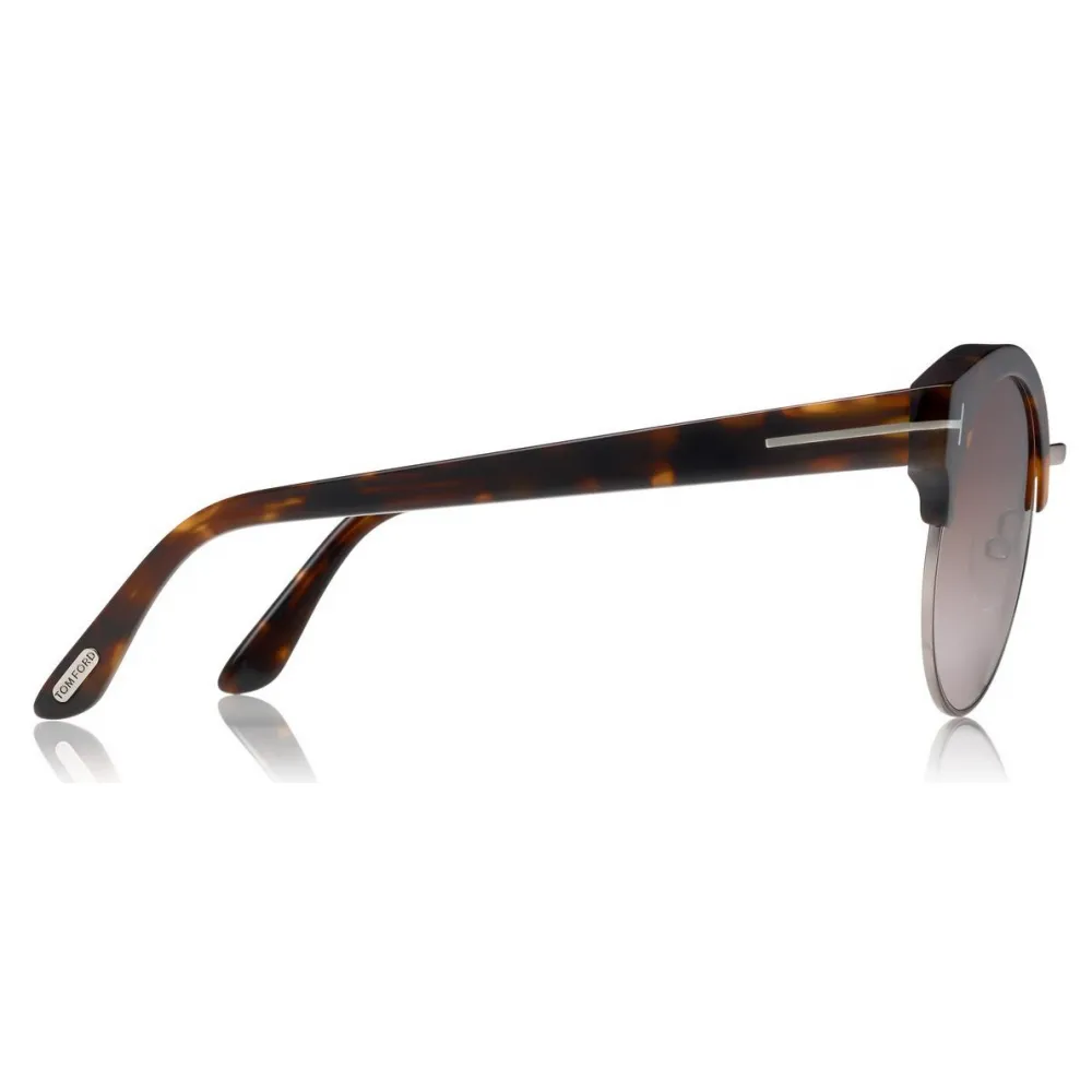 Tom Ford - Alissa Sunglasses - Occhiali Rotondi in Acetato e Metallo - Havana - FT0608 - Occhiali da Sole - Tom Ford Eyewear