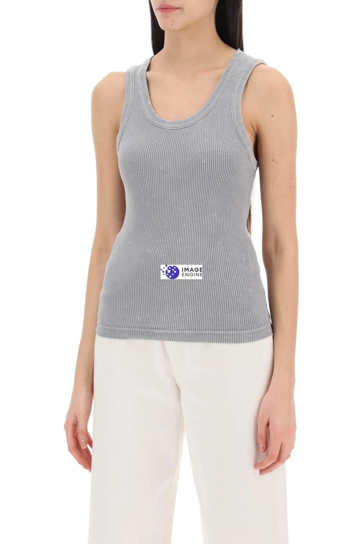 Top smanicato a costine Poppy