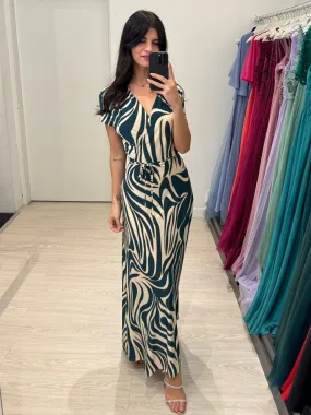 Vestito lungo fantasia scollo v