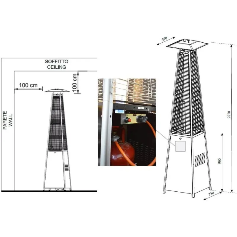 VINCO STUFA DA ESTERNO FUNGO A GAS GPL 13  PATIO PIRAMIDALE 71306